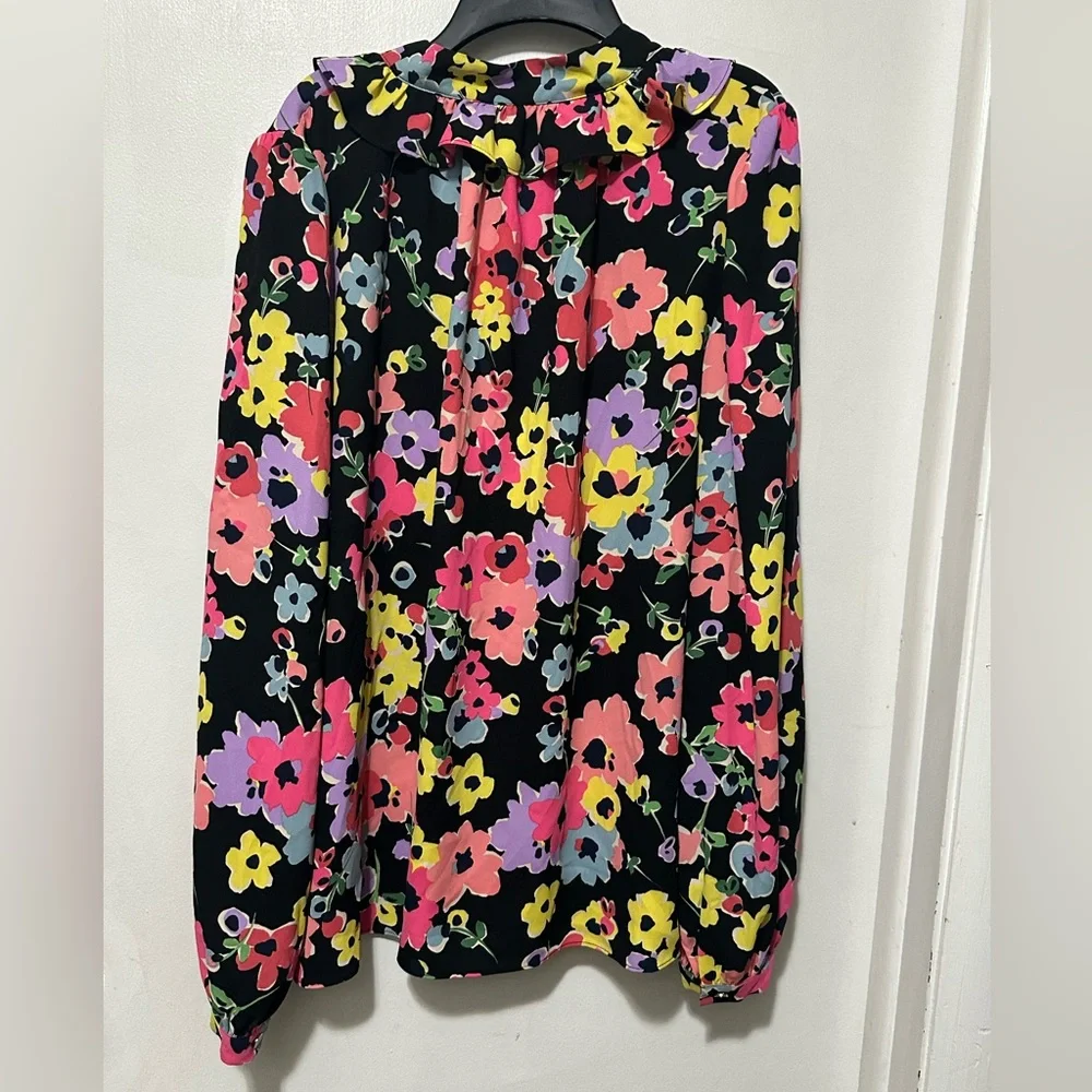 Kate Spade Floral Bouquet Black Blouse XL - Picture 3 of 4